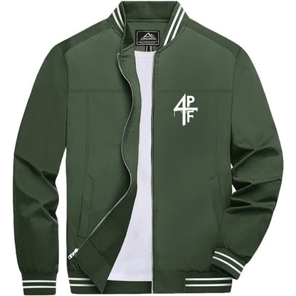 Men's 4PF Lightweight Zip-Up Bomber Jacket with Ribbed Collar and Cuffs - Versatile Casual Outerwear