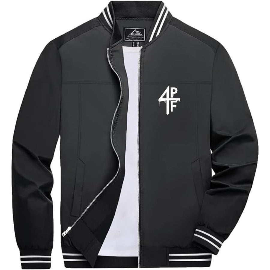 Men's 4PF Lightweight Zip-Up Bomber Jacket with Ribbed Collar and Cuffs - Versatile Casual Outerwear