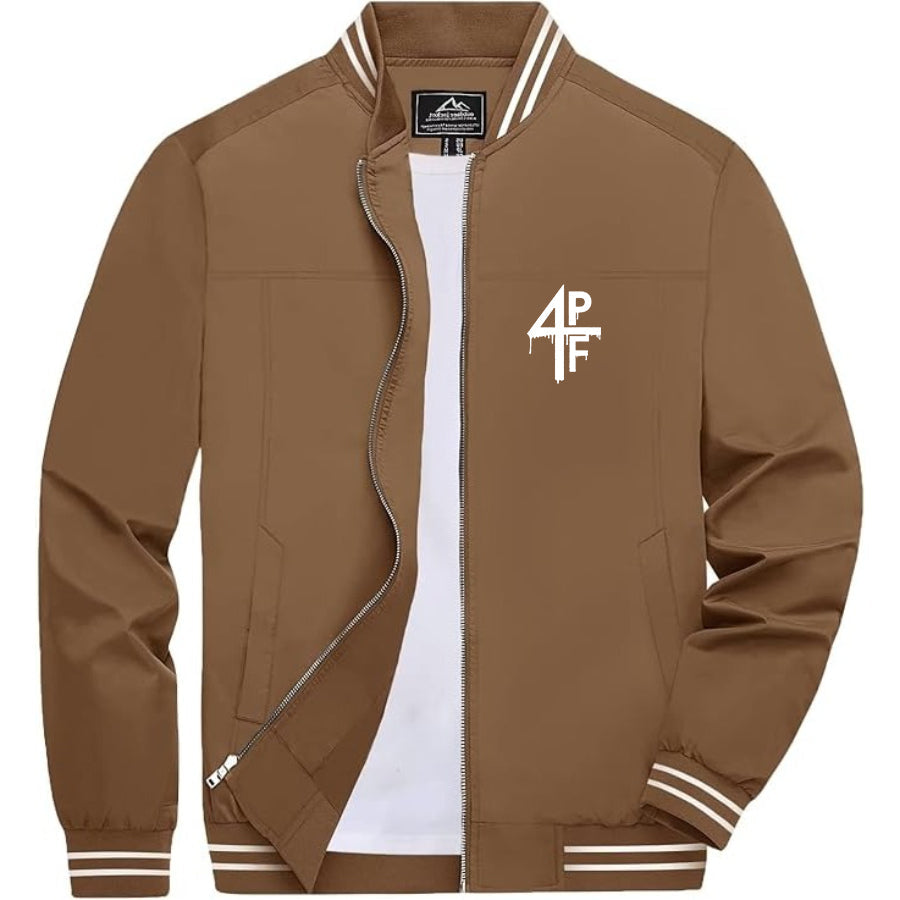Men's 4PF Lightweight Zip-Up Bomber Jacket with Ribbed Collar and Cuffs - Versatile Casual Outerwear