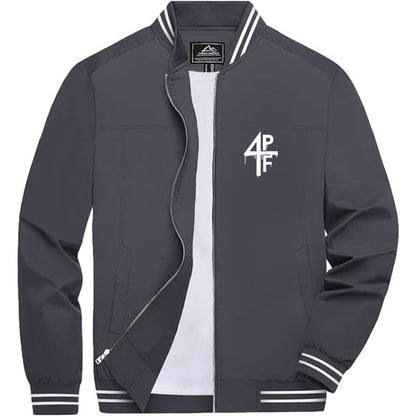 Men's 4PF Lightweight Zip-Up Bomber Jacket with Ribbed Collar and Cuffs - Versatile Casual Outerwear