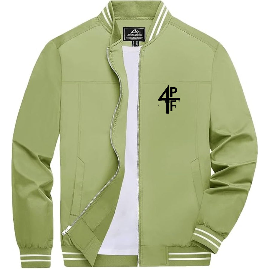 Men's 4PF Lightweight Zip-Up Bomber Jacket with Ribbed Collar and Cuffs - Versatile Casual Outerwear