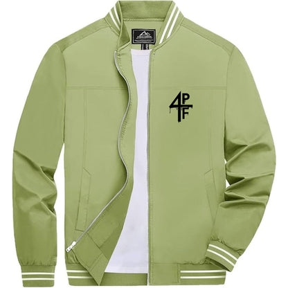 Men's 4PF Lightweight Zip-Up Bomber Jacket with Ribbed Collar and Cuffs - Versatile Casual Outerwear