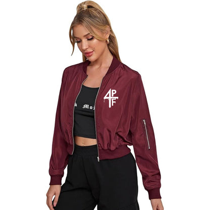 Women's 4PF Lightweight Bomber Biker Jacket Zip up Windbreaker Crop Bomber Jacket Coat