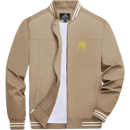 Men's J. Cole Crown Lightweight Zip-Up Bomber Jacket with Ribbed Collar and Cuffs - Versatile Casual Outerwear