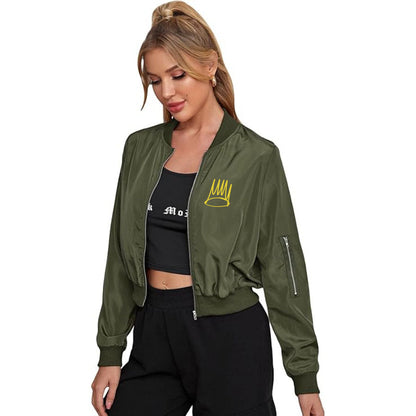 Women's J. Cole Crown Lightweight Bomber Biker Jacket Zip up Windbreaker Crop Bomber Jacket Coat