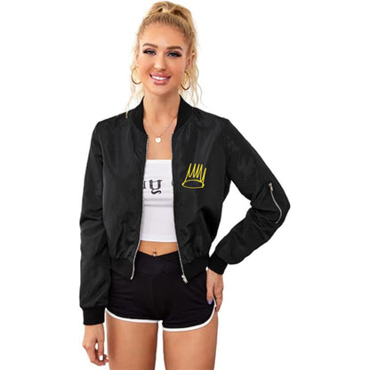 Women's J. Cole Crown Lightweight Bomber Biker Jacket Zip up Windbreaker Crop Bomber Jacket Coat