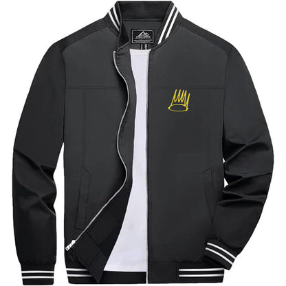 Men's J. Cole Crown Lightweight Zip-Up Bomber Jacket with Ribbed Collar and Cuffs - Versatile Casual Outerwear