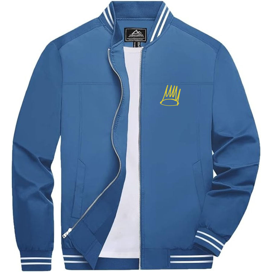 Men's J. Cole Crown Lightweight Zip-Up Bomber Jacket with Ribbed Collar and Cuffs - Versatile Casual Outerwear