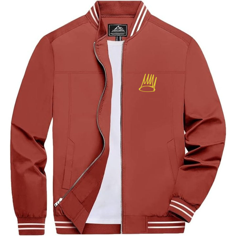 Men's J. Cole Crown Lightweight Zip-Up Bomber Jacket with Ribbed Collar and Cuffs - Versatile Casual Outerwear